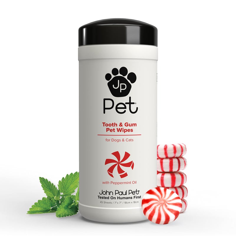 John Paul Pet Tooth & Gum Pet Wipes for Dogs and Cats, 2-in-1, Infused with Peppermint Oil, Safely Cleans Plaque, 45 Count - Image 1