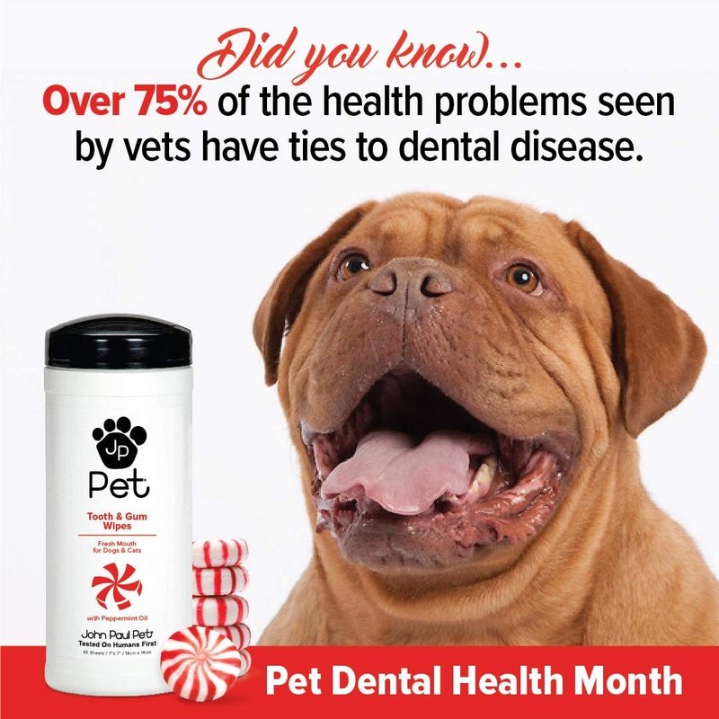 John Paul Pet Tooth & Gum Pet Wipes for Dogs and Cats, 2-in-1, Infused with Peppermint Oil, Safely Cleans Plaque, 45 Count - Image 2