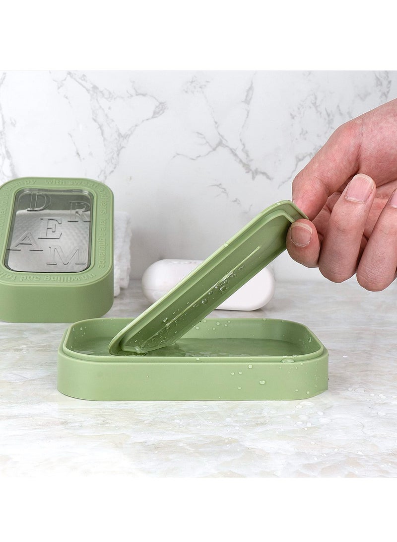 Excefore حافظة صابون للسفر، 2 عبوة حامل صابون علبة سفر للصابون، حافظة صابون مع غطاء، صندوق صابون محمول مع غطاء، للسفر، التخييم، الصالة الرياضية، التنزه (أبيض، أخضر) - Image 3