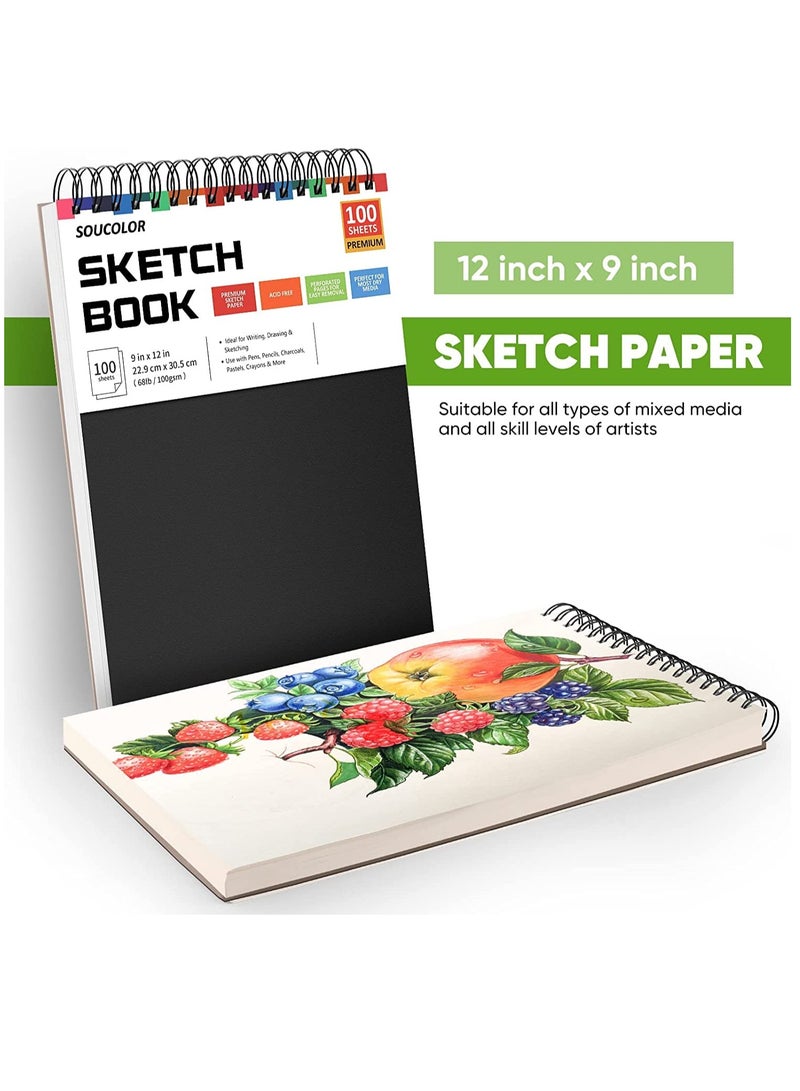 Excefore 9" x 12" Sketch Book, 2-Pack 100 Sheets Spiral Bound Art Sketchbook, Acid Free (68lb/100gsm) Artist Drawing Book Paper Painting Sketching Pad  - Image 5