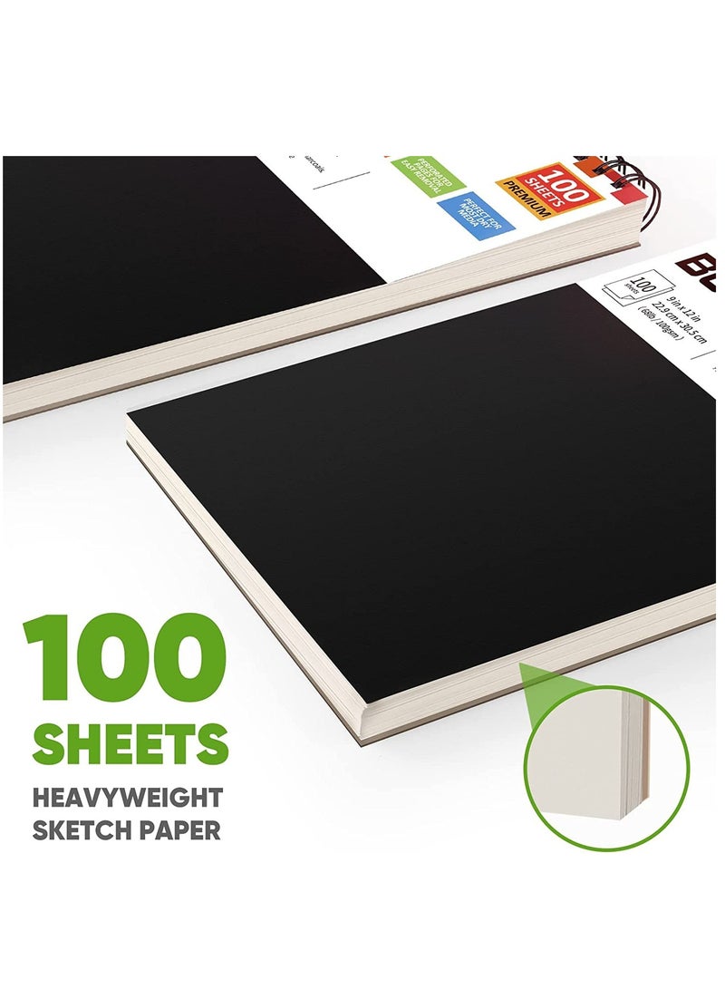 Excefore 9" x 12" Sketch Book, 2-Pack 100 Sheets Spiral Bound Art Sketchbook, Acid Free (68lb/100gsm) Artist Drawing Book Paper Painting Sketching Pad  - Image 4