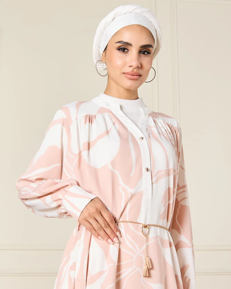 REDTAG Women Pink Printed Belted Dress