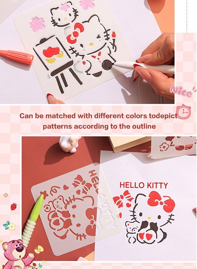 Organizer 16Pcs Drawing Stencil Set, Reusable DIY Art Templates for Kids & Adults, Cute Hello Kitty, Kuromi, My Melody & More, Perfect for Sketching, Painting & Crafting - Image 2