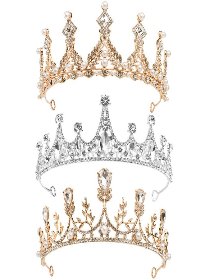 Hedume Set of 3 Crystal Princess Crown for Girls, Queen Tiaras with Rhinestone, Crystal Tiara Headbands for Birthday, Bridal Wedding, Model Catwalk, Prom, Party - Image 1