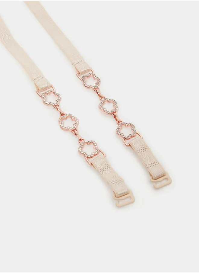 Styli Styli Rhinestone Embellished Flower Accent Bra Strap