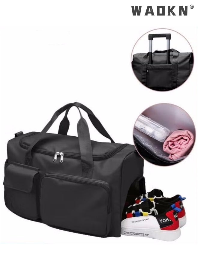 WAOKN Large Capacity Gym Sacks Waterproof Duffel Bag Gym Duffle Bag, Sports Gym Bag Sports Gym Bag for Men and Women Travel Duffel Bag with Wet Pocket and Shoes Compartment Sports Duffel Bag Black  - Image 1