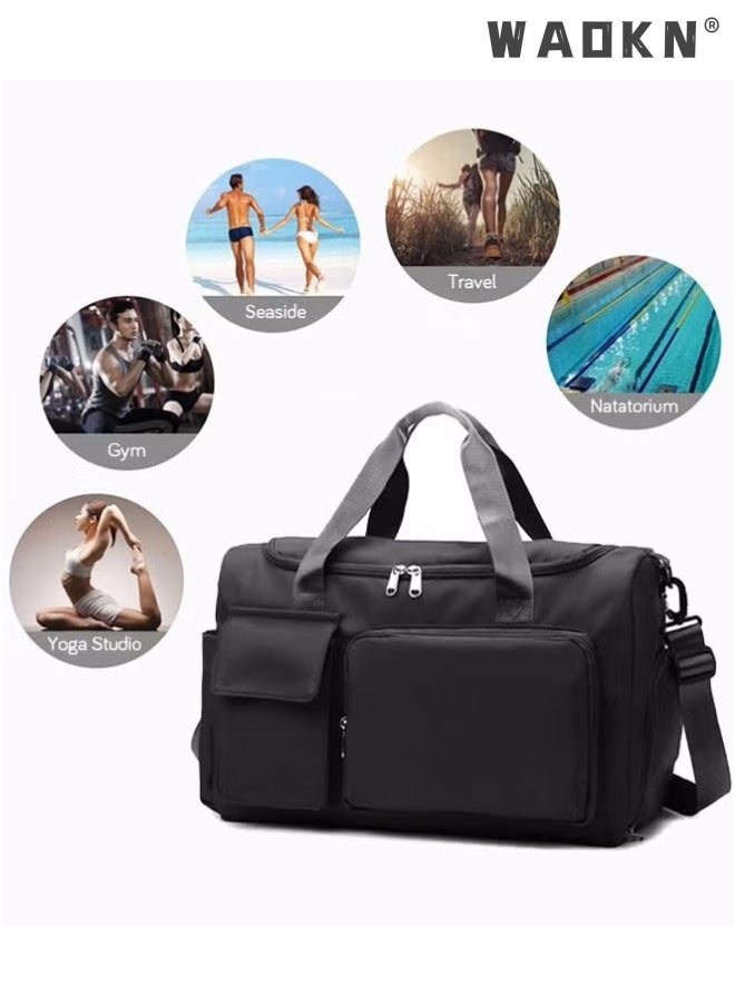 WAOKN Large Capacity Gym Sacks Waterproof Duffel Bag Gym Duffle Bag, Sports Gym Bag Sports Gym Bag for Men and Women Travel Duffel Bag with Wet Pocket and Shoes Compartment Sports Duffel Bag Black  - Image 4