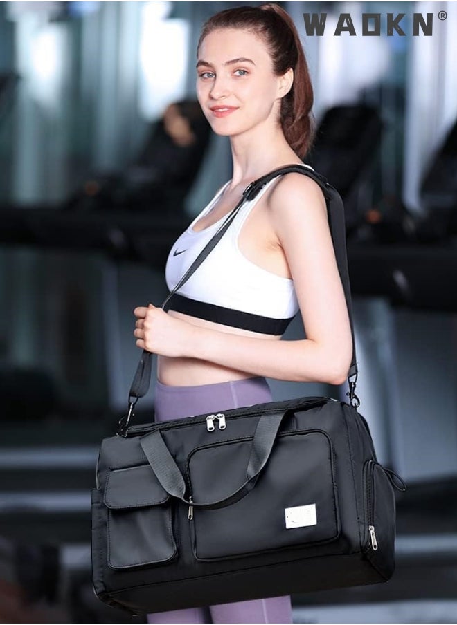 WAOKN Large Capacity Gym Sacks Waterproof Duffel Bag Gym Duffle Bag, Sports Gym Bag Sports Gym Bag for Men and Women Travel Duffel Bag with Wet Pocket and Shoes Compartment Sports Duffel Bag Black  - Image 3