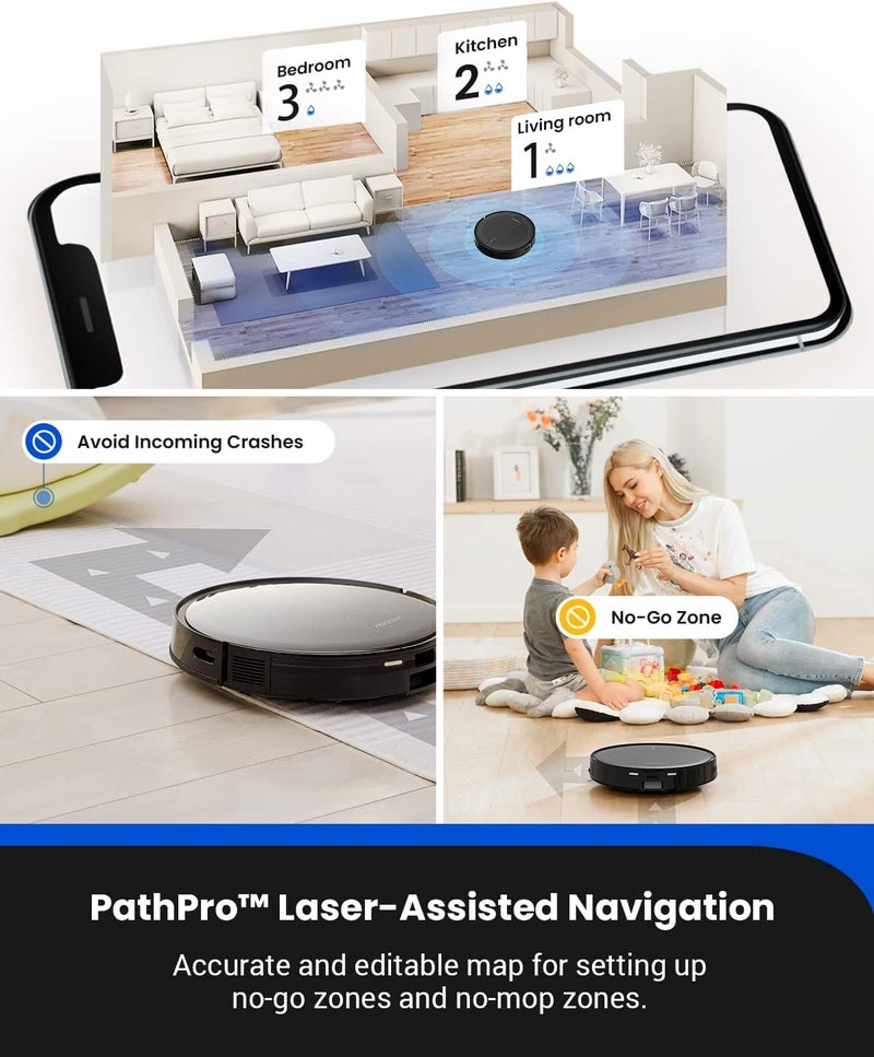 Proscenic X1 Robot Vacuum Cleaner with Mop, 3000pa, integrated LiDAR Navigation Robot with the 2.5L Self-Emptying Technology, APP & Alexa Control for Cleaning Pet Hair/Dust/Hard Floor/Low Pile Carpet - Image 5