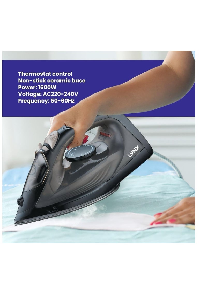 lynx - Lynx Steam Iron with Non-stick Ceramic Soleplate and Indicator Light, 1600W Power, Fast Heating and Smooth Gliding, Ideal for Efficient Wrinkle Removal,  LY-IR-3021-C - Image 1