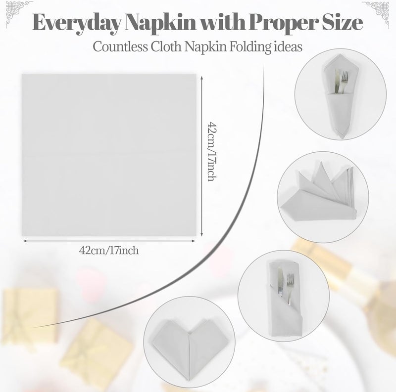PLOYMONO Silver Heavy Duty Cloth Napkins - 17 x 17 Inch Solid Washable Polyester Dinner Napkins - Set of 8 Napkins with Hemmed Edges - Great for Weddings, Parties, Banquets Dinner & More - Image 5