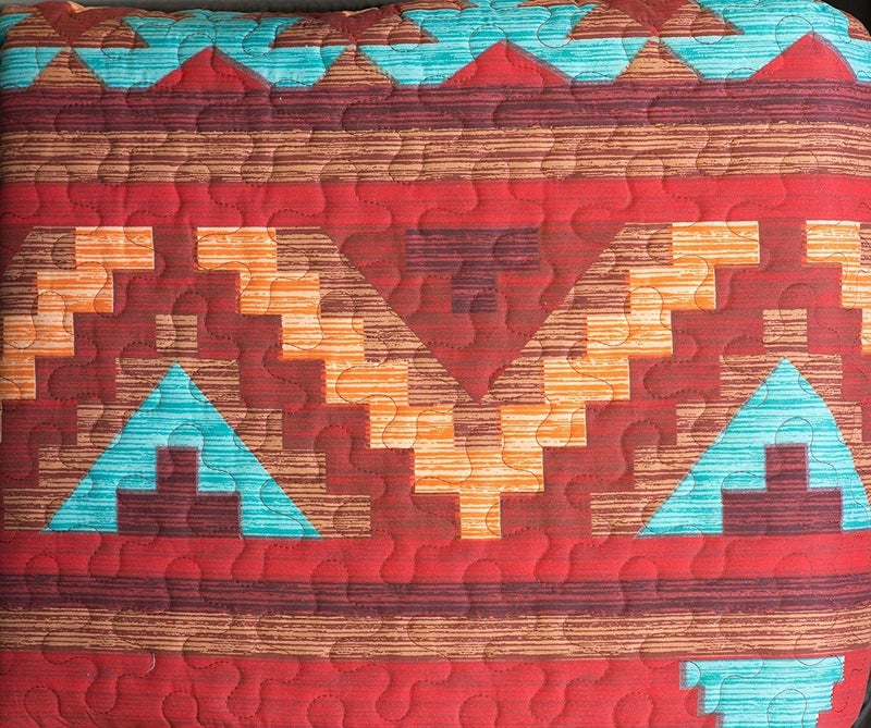 Western Essence Rustic Western Southwest Native American Indian Tribal Navajo Quilted Bedspread Set in Turquoise Red Burgundy Orange and Brown Austin Brown (Twin) - Image 3