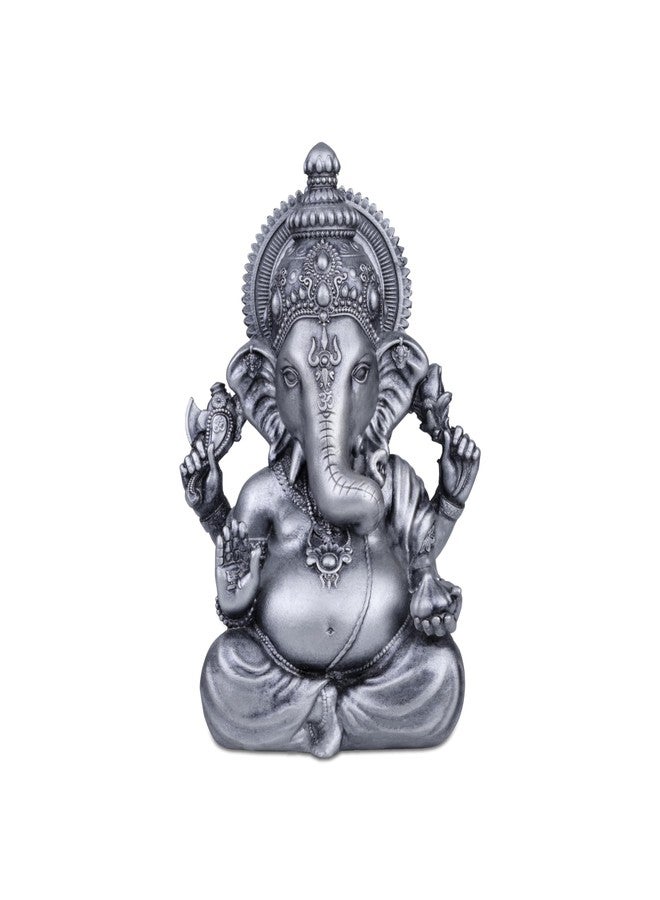 Artarium Small Vighnaharta Ganesha Idol Murti، تمثال الجلوس Vinayaka Ganapati للوحة قيادة السيارة، Puja Ghar، تدفئة المنزل، هدية فريدة لحفلات الزفاف وعيد الميلاد، منحوتة - فضي - Image 1
