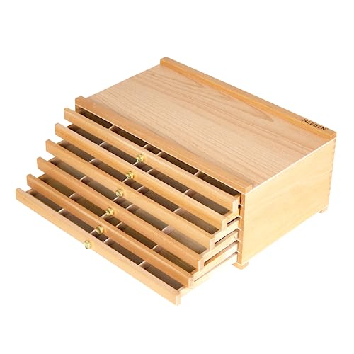 MEEDEN 6Drawer Artist Supply Storage Box Portable Foldable MultiFunction Beech Wood Artist Tool Brush Storage Box with Compartments Drawer for Pastels Pencils Pens Brushes Stamp