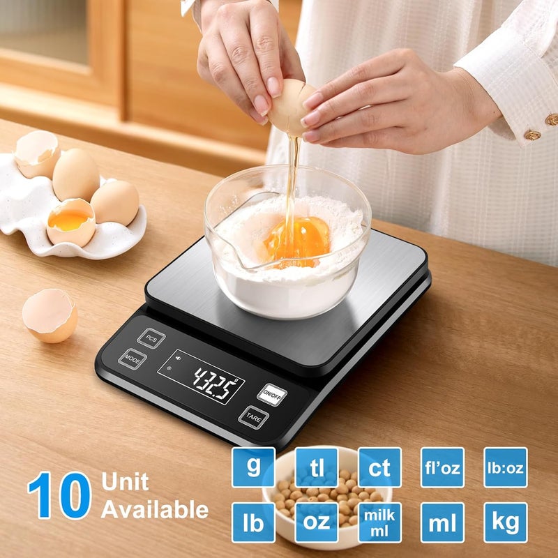 Diyife Digital Kitchen Scale, [Waterproof IPX67 ]10KG Large Food Scale with 0.1g High Precision, Stainless Steel, 10 Unit, Washable, Hangable, USB Rechargeable, LCD Display, for Cooking, Baking - Image 4