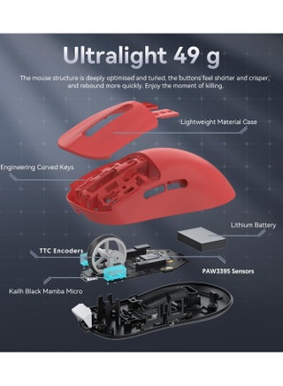 ماوس ألعاب لاسلكي خفيف الوزن X3 مع وضع ثلاثي 2.4G/USB-C سلكي/بلوتوث، حتى 26 ألف نقطة في البوصة، مستشعر بصري PAW3395، 5 أزرار قابلة للبرمجة للكمبيوتر الشخصي/الكمبيوتر المحمول/Win/Mac - view 5