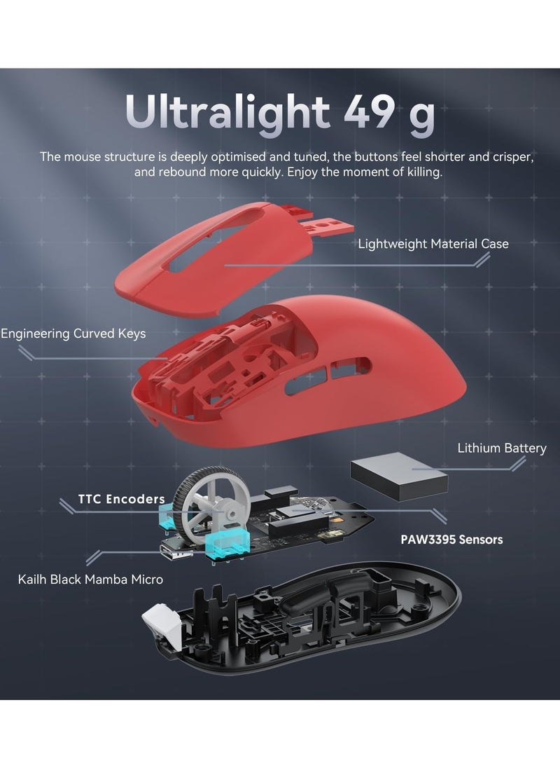 Attack Shark X3 Lightweight Wireless Gaming Mouse with Tri-Mode 2.4G/USB-C Wired/Bluetooth,Up to 26K DPI, PAW3395 Optical Sensor,5 programmable Buttons for PC/Laptop/Win/Mac  - Image 5