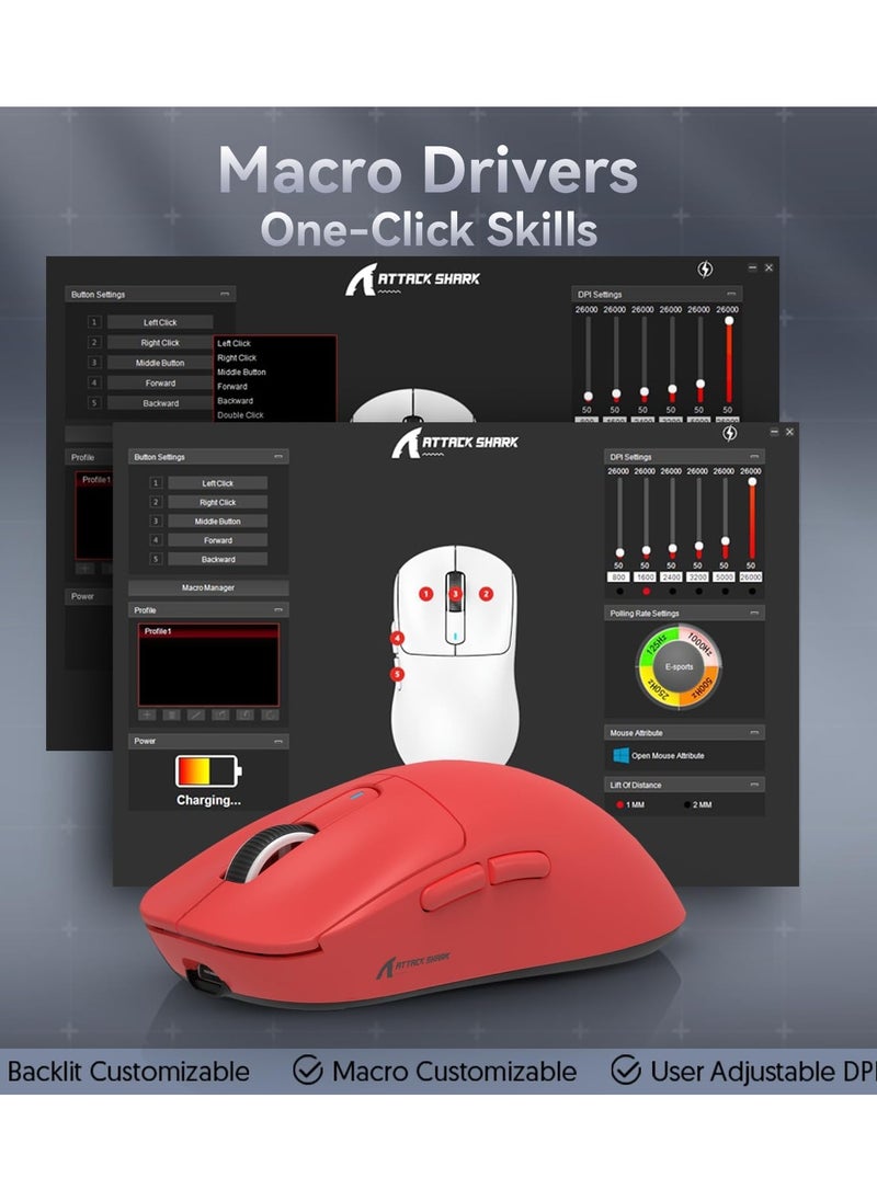Attack Shark - X3 Lightweight Wireless Gaming Mouse with Tri-Mode 2.4G/USB-C Wired/Bluetooth,Up to 26K DPI, PAW3395 Optical Sensor,5 programmable Buttons for PC/Laptop/Win/Mac - Image 1
