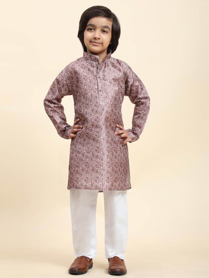Pro-Ethic Style Developer Boys Silk Kurta Pajama For Kid's Ethnic Wear | Jacquard Silk Kurta Pajama (S-237), 1-2 years, Pink - Image 2