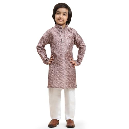 Pro-Ethic Style Developer Boys Silk Kurta Pajama For Kid's Ethnic Wear | Jacquard Silk Kurta Pajama (S-237), 1-2 years, Pink - Image 1