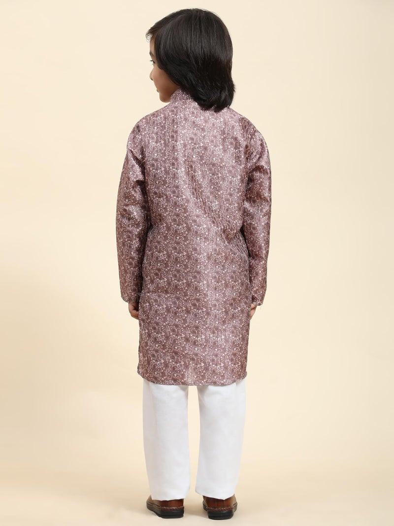 Pro-Ethic Style Developer Boys Silk Kurta Pajama For Kid's Ethnic Wear | Jacquard Silk Kurta Pajama (S-237), 1-2 years, Pink - Image 5
