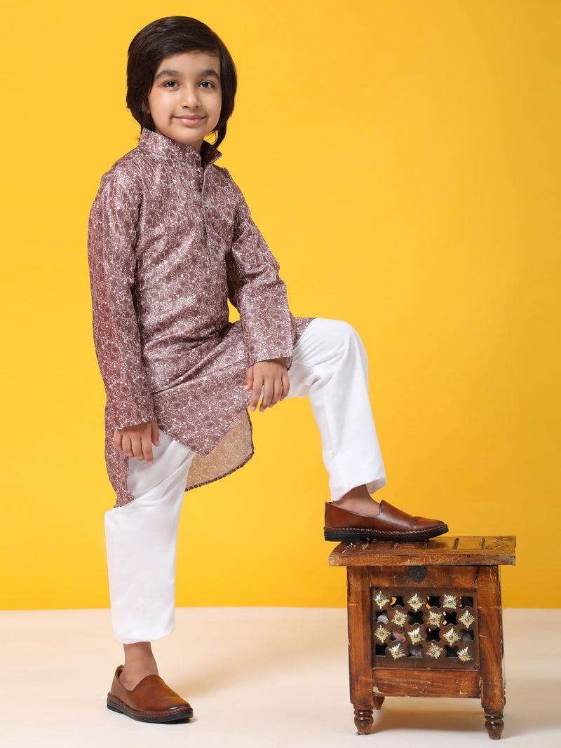 Pro-Ethic Style Developer Boys Silk Kurta Pajama For Kid's Ethnic Wear | Jacquard Silk Kurta Pajama (S-237), 1-2 years, Pink - Image 3