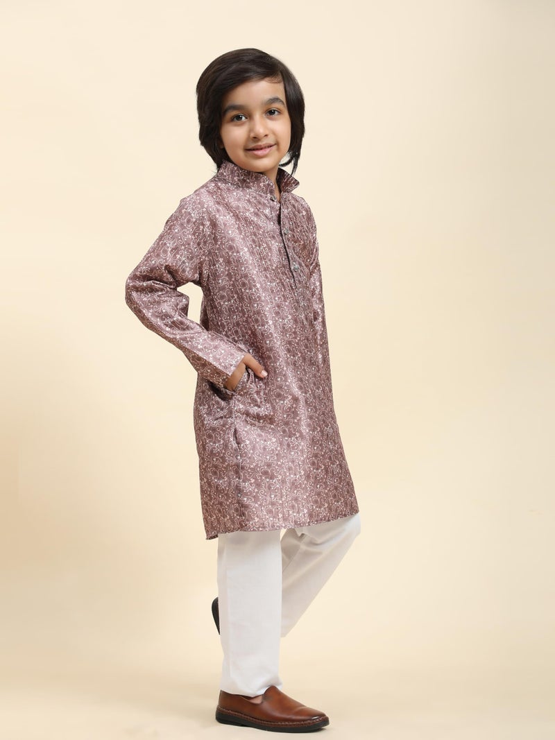 Pro-Ethic Style Developer Boys Silk Kurta Pajama For Kid's Ethnic Wear | Jacquard Silk Kurta Pajama (S-237), 1-2 years, Pink - Image 4