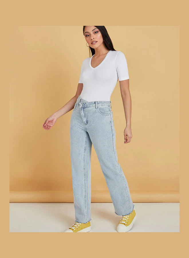 Styli Short Sleeves V Neck Fitted Bodysuit