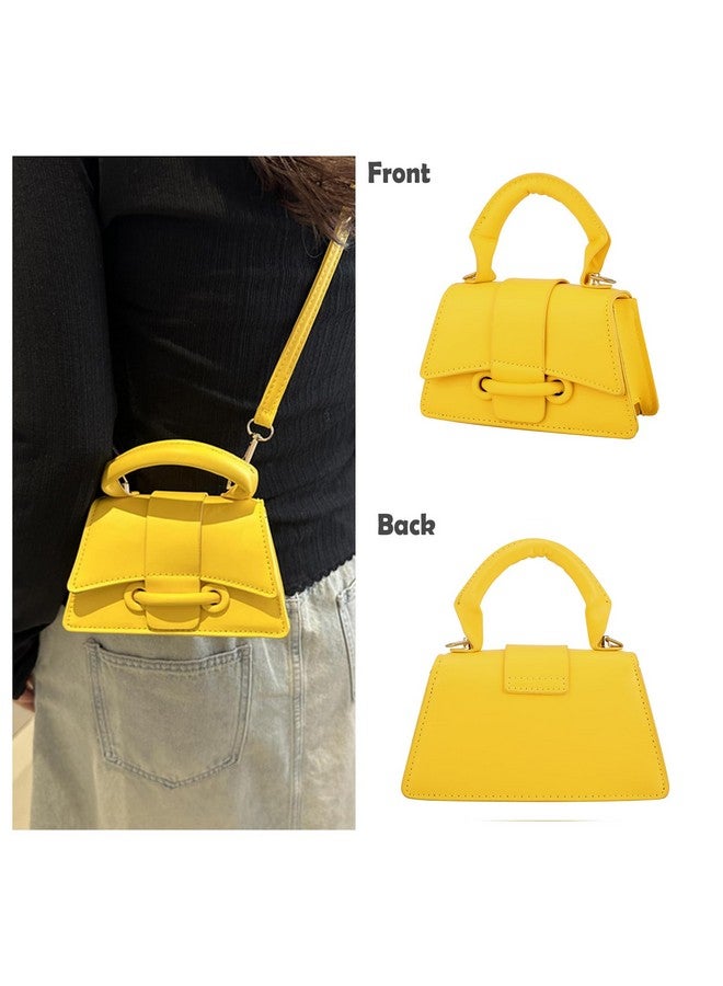 Ayliss Mini Crossbody Handbag Women's Purse Clutch Cute Mini Trendy Bag Top Handle PU Leather Shoulder Bag (Yellow) - Image 4