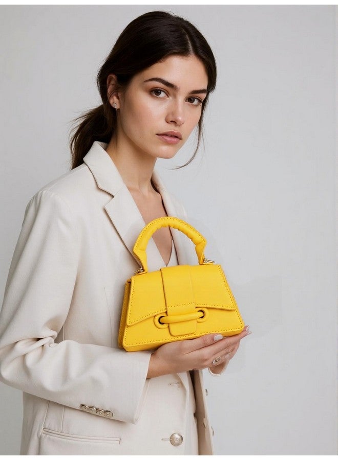 Ayliss Mini Crossbody Handbag Women's Purse Clutch Cute Mini Trendy Bag Top Handle PU Leather Shoulder Bag (Yellow) - Image 2