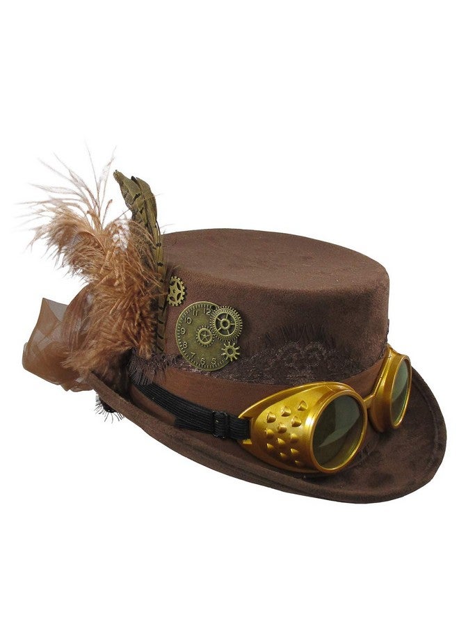 Jacobson Hat Company Deluxe Velvet 4.25 Inch Steampunk Top Hat With Removable Goggles (Brown), One Size - Image 1