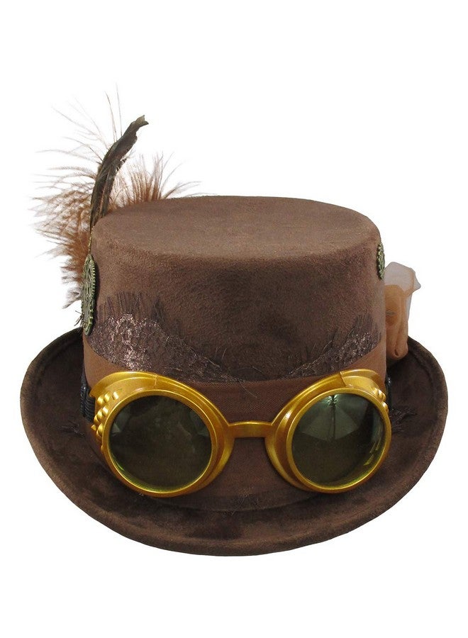 Jacobson Hat Company Deluxe Velvet 4.25 Inch Steampunk Top Hat With Removable Goggles (Brown), One Size - Image 2