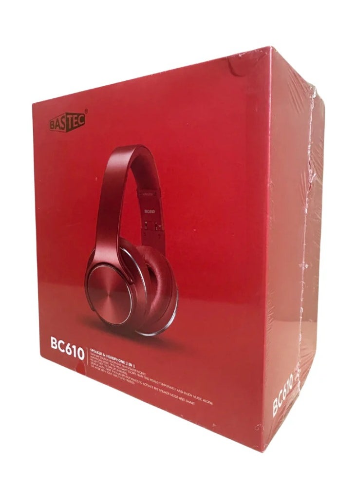 باس تيك - سماعة رأس لاسلكية مع مكبر صوت 2 في 1 من باستيك BC610 لون أحمر - Image 1