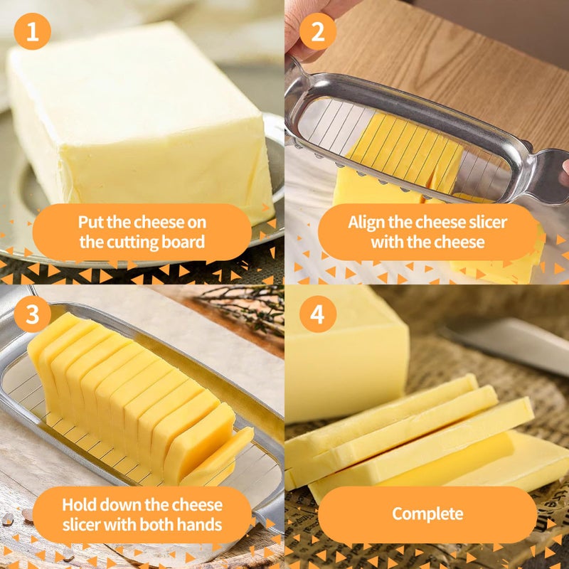 ymkupe Butter & Cheese Slice Cutter Stainless Steel Multipurpose Butter and Cheese Cutter Slicer with Ergonomic handle Portable Grip for block cheese, Fruit Baking - Image 5