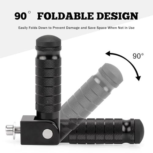 XINGWU M8 Motorcycle Foot Pegs 90 Degree Foldable Bike Pegs CNC Anti-Skid Universal for Super 73 Yamaha Honda Suzuki Aprilia Electric Car Motorbike Scooter Mini Bike Ebike Dirt Bike Go Kart (Black) - Image 2
