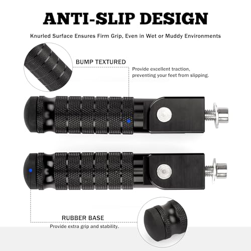 XINGWU M8 Motorcycle Foot Pegs 90 Degree Foldable Bike Pegs CNC Anti-Skid Universal for Super 73 Yamaha Honda Suzuki Aprilia Electric Car Motorbike Scooter Mini Bike Ebike Dirt Bike Go Kart (Black) - Image 3