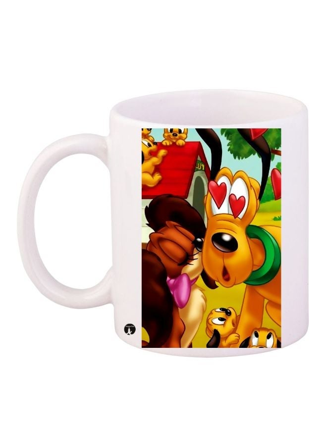 RYN Cartoon Printed Coffee Mug White/Yellow/Brown 11ounce