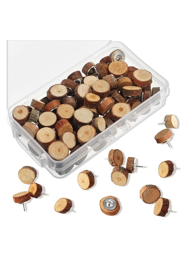 SYOSI 80 Pcs Wood Push Pins Drawing Pins Wood Thumb Tacks Decorative Push Pins Wooden Map Pins for Cork Boards Map Photos Calendar and Home Office Craft Projects  - Image 1