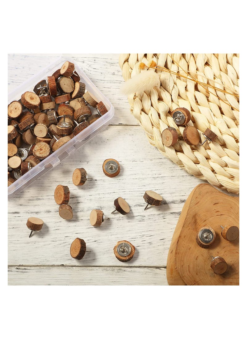 SYOSI 80 Pcs Wood Push Pins Drawing Pins Wood Thumb Tacks Decorative Push Pins Wooden Map Pins for Cork Boards Map Photos Calendar and Home Office Craft Projects  - Image 2
