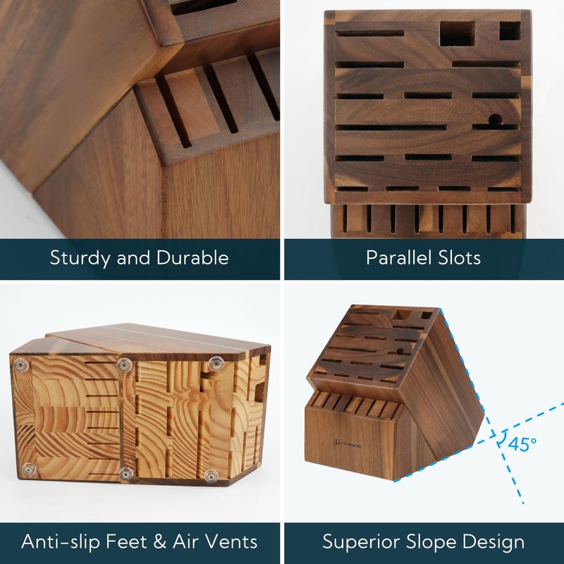 KITCHENDAO 25 Slot Acacia Wood Knife Block without Knives, Large Universal Knife Holder for Kitchen, Holding Multiple Types of Knives, Countertop Butcher Block Knife Stand for Easy Kitchen Storage - Image 5