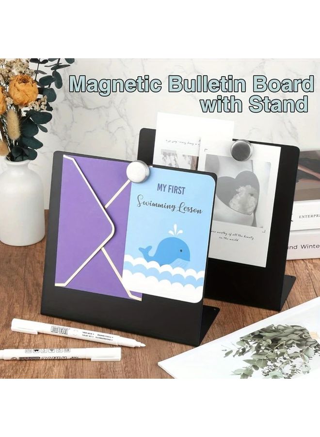Black Magnetic Bulletin Board With Stand 8x8 Inch Tabletop Memo Board For Home Office School - Image 5
