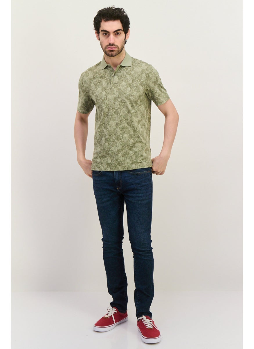 Van Heusen Men Regular Fit Allover Print Short Sleeve Polo Shirt, Sage Green  - Image 3