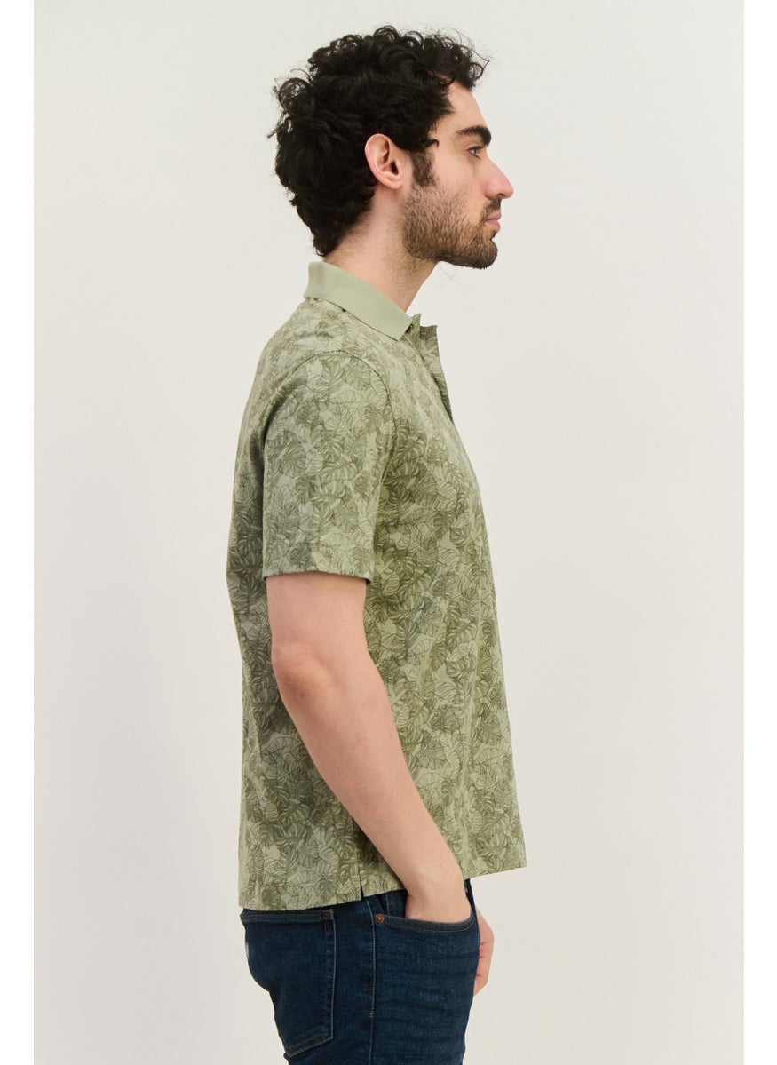 Van Heusen Men Regular Fit Allover Print Short Sleeve Polo Shirt, Sage Green  - Image 2