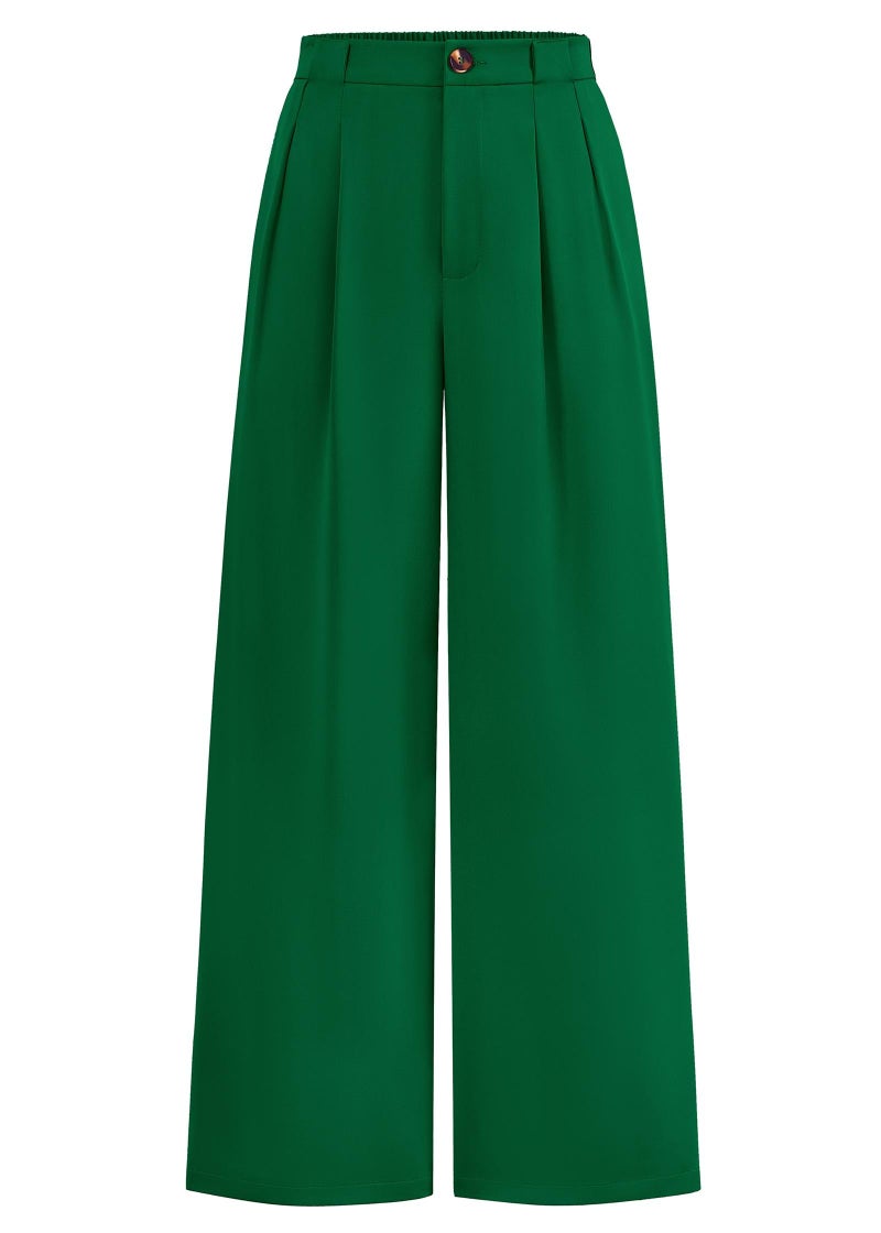 KIRUNDO Wide Leg Dress Pants for Women High Waisted Office Work Trousers Business Casual Slacks Button Flowy Palazzo Pant(Green, Medium) - Image 1