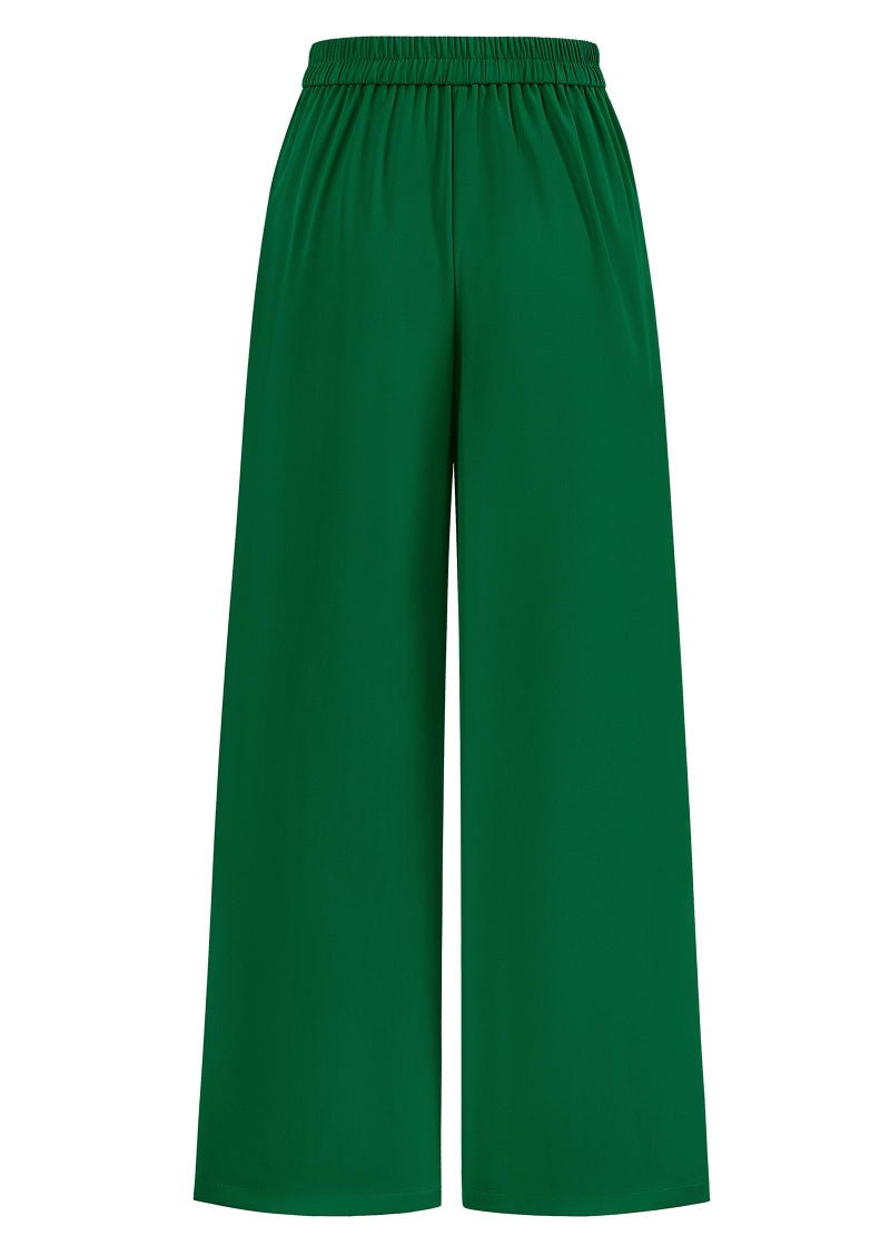 KIRUNDO Wide Leg Dress Pants for Women High Waisted Office Work Trousers Business Casual Slacks Button Flowy Palazzo Pant(Green, Medium) - Image 4