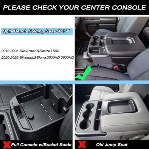 JKCOVER Center Console Organizer Tray Compatible with 20192026 SilveradoSierra 1500 and 20202026 SilveradoSierra 2500HD 3500HD Accessories Armrest Storage Box Only for Split Bench Seat - Image 3