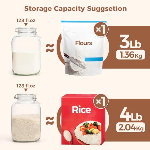 ComSaf 1 Gallon Glass Jar with Lid, Flour Sugar Storage Containers 128oz, Cereal containers storage, Glass Jars with Airtight Lid, Large Storage Containers with Lids for Pickled Egg, Herb, Set of 2 - Image 3