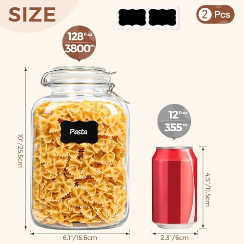 ComSaf 1 Gallon Glass Jar with Lid, Flour Sugar Storage Containers 128oz, Cereal containers storage, Glass Jars with Airtight Lid, Large Storage Containers with Lids for Pickled Egg, Herb, Set of 2 - Image 2