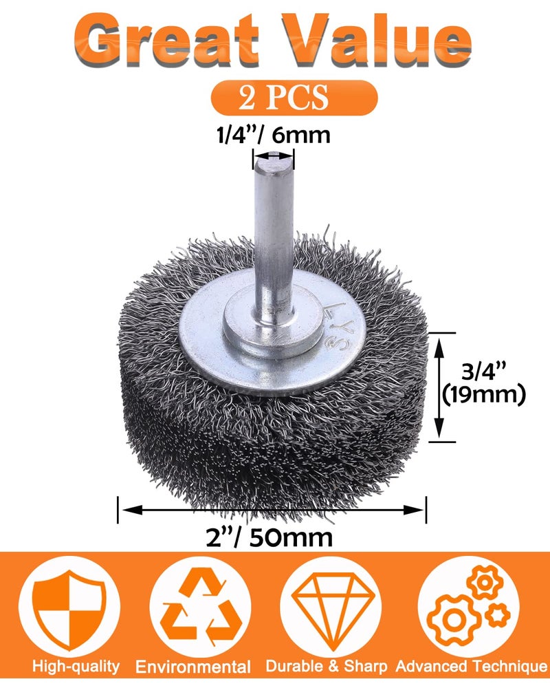 Rocaris 2 Pack 2 Inch Wire Wheel Brush for Drill Attachment - Heavy Duty Carbon Steel Brushes for Paint, Rust & Corrosion Removal - 0.0118" Wire, 1/4in Shank, 20000RPM - Image 2