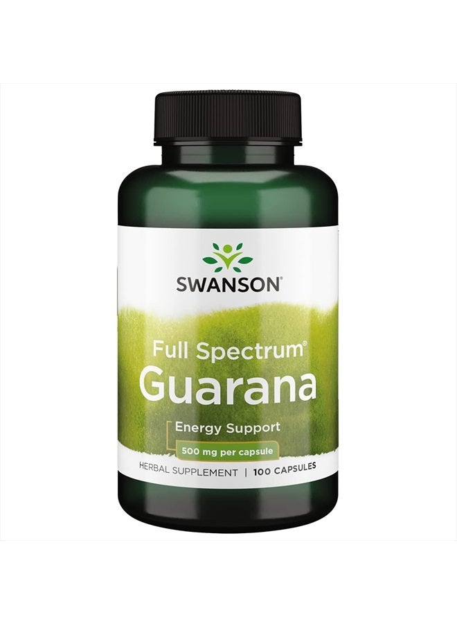 SWANSON Guarana 500 Milligrams 100 Capsules - Image 1